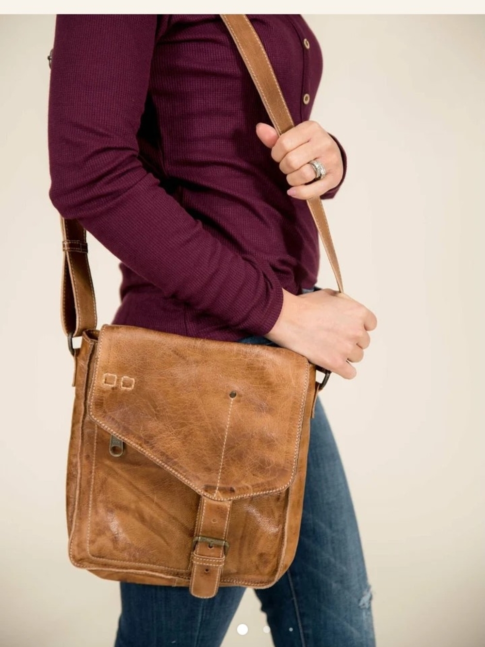 BED|STU Tan Brown Leather Messenger Bag